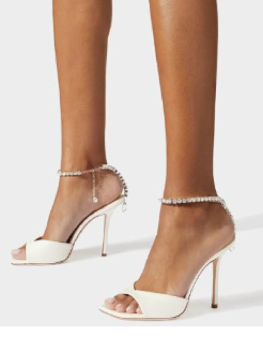 FSJ White Satin Women's Sandals Crystal Chain Ankle Strap Rhinestone Buckle Shoe